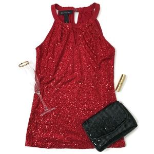 INC International Concepts Red Sequin Top NEW!